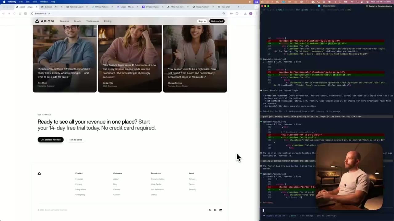 裝飾細節：接近完成品，canvas grid + testimonial card
